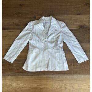 ZARA Woman Ivory Pinstripe Wool Blazer Size 6 Single Breasted Notched Lapel